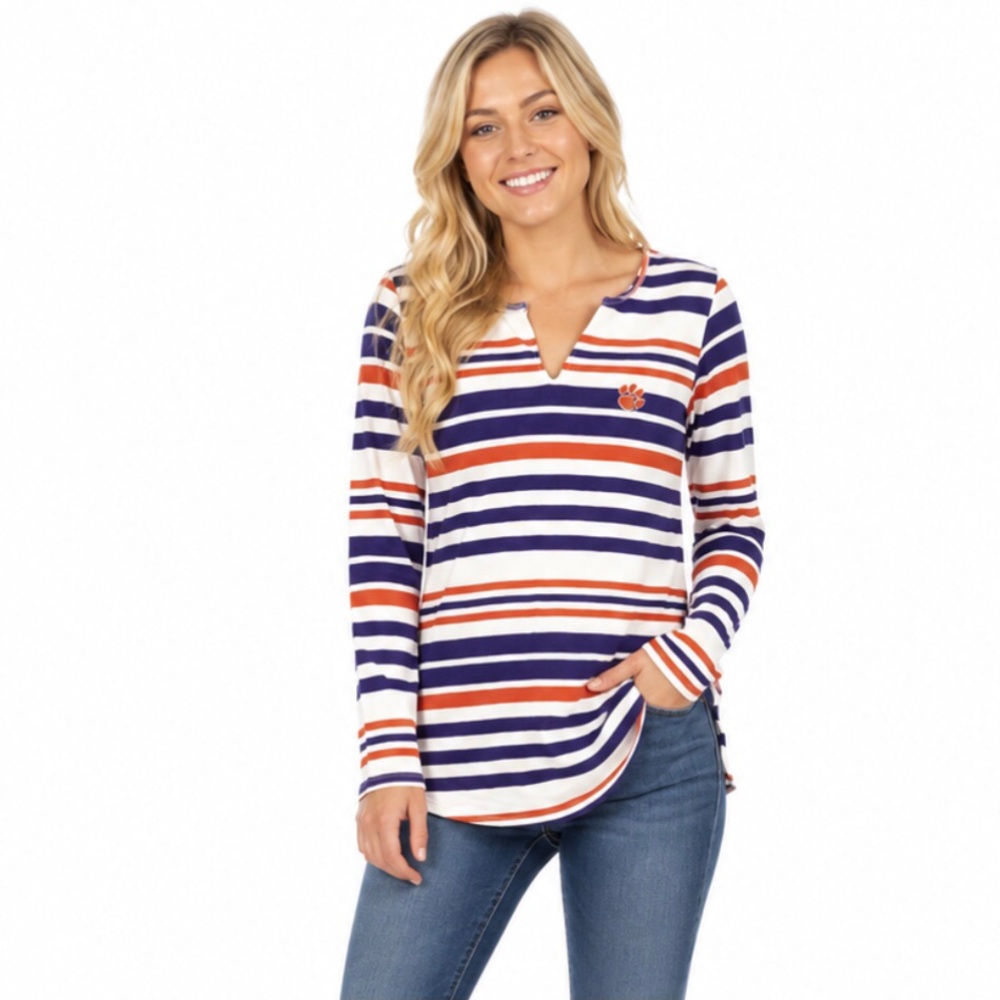 Clemson Tigers Womens Top Size Small Orange Purple Striped Tunic Relaxed Fit